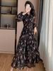 Korean Style Floral Ruffled Dress - Sweet Vacation, Waist-Cinching, Long Frilly Edge Design