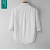 Men's Casual White Linen Shirt - Breathable, Loose-Fit, Three-Quarter Sleeve