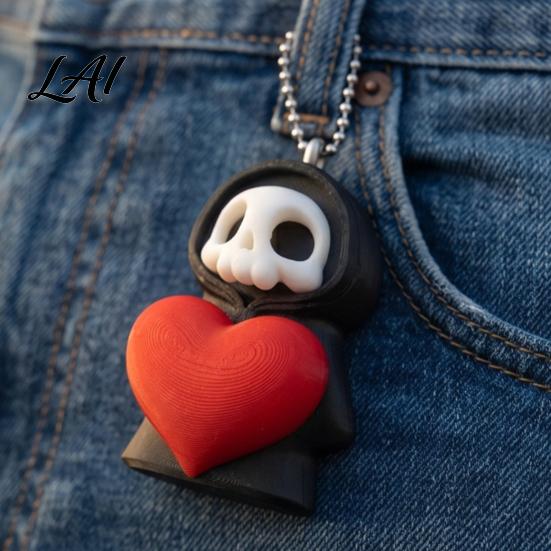 Grim Reaper Hanging Pendant Holding Heart Keychain Charm 3D Printed Gothic Skull Decor with Halloween Party Decoration Ball Chain Backpacks