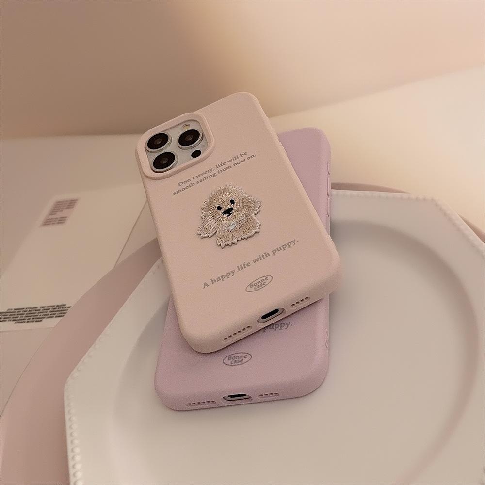 Embroidered puppy iphone16Mobile phone shell for iphone15Applicable13Soft12Silicone143D Cartoon17promax
