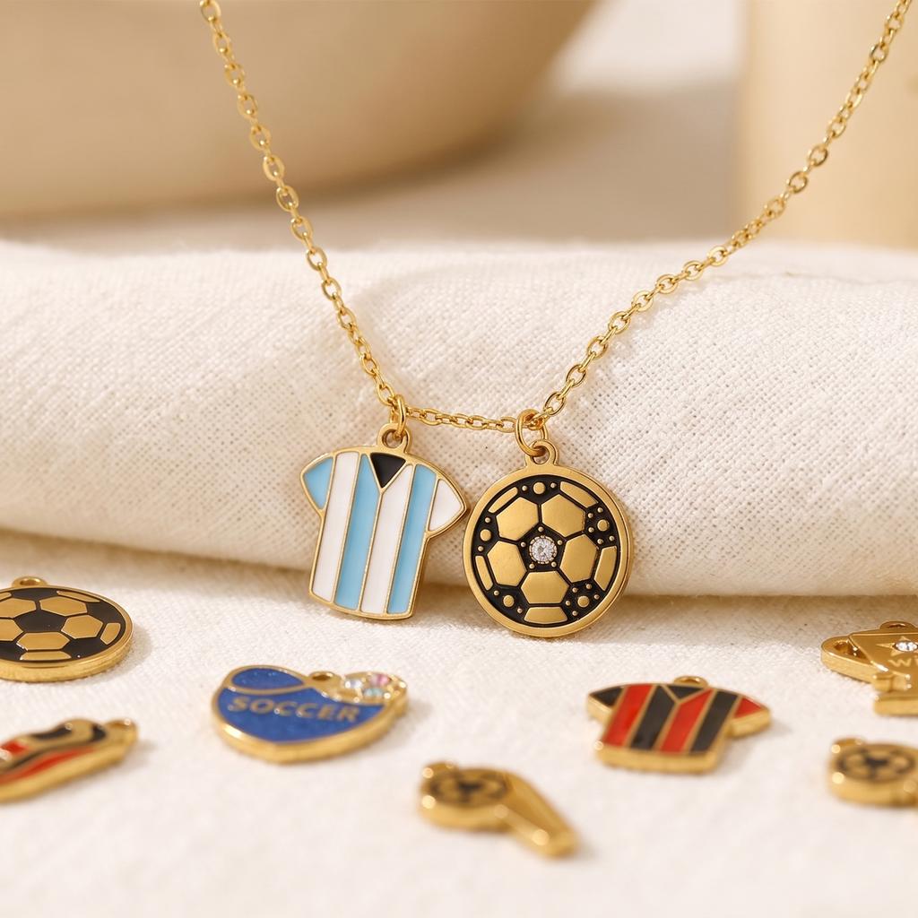 2pcs Stainless Steel Sport Charms 18K Gold Plated Round Football Multicolor Enamel Pendant DIY Necklace Earring Jewelry Findings