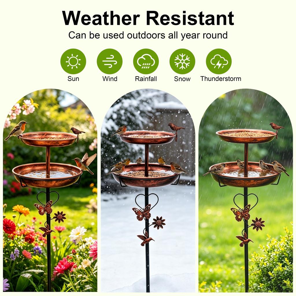 Bird Bath for Outside 118cm 2-Tier Metal Birdbath Feeder Bowls for Garden Patio Yard Lawn Decor 5-Pronged Base