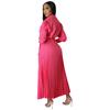 Spring Summer Women's Long Sleeve Polo Neck High Waist Fashion Casual Pleated Dress