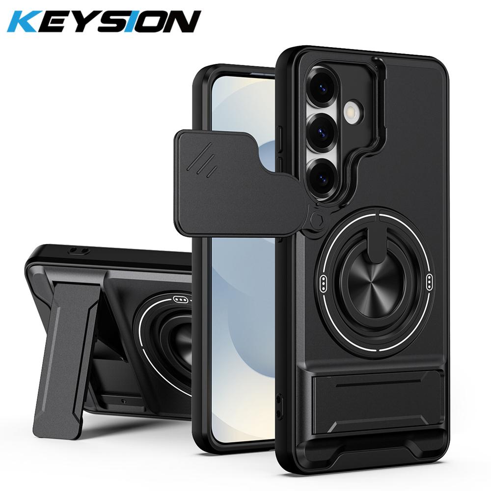 KEYSION Магнитный чехол для телефона для Samsung Galaxy S23 S24 Ultra S24+ S23 FE Защита камеры со сдвижной крышкой Вертикальная подставка Кольцо Ударопрочный чехол