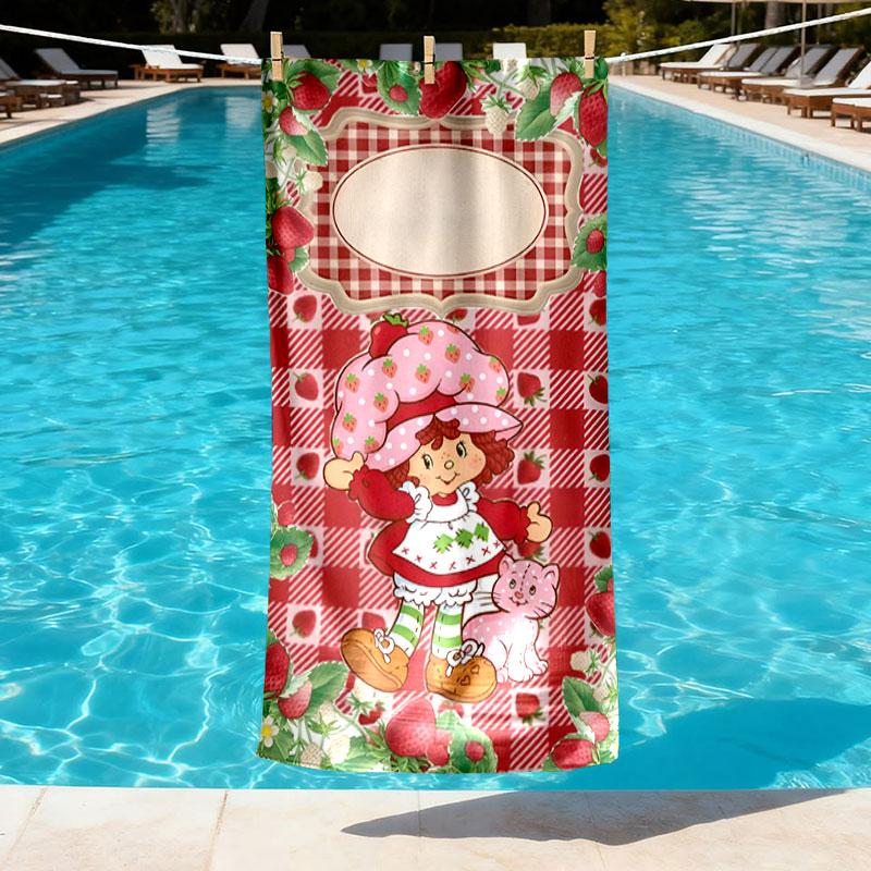 Strawberry Shortcake Print Beach Towel Design, Soft, Lightweight. for Home Bathroom, Spa, Pool, Yoga, Surfing, Camping, Gift for Family, Friend