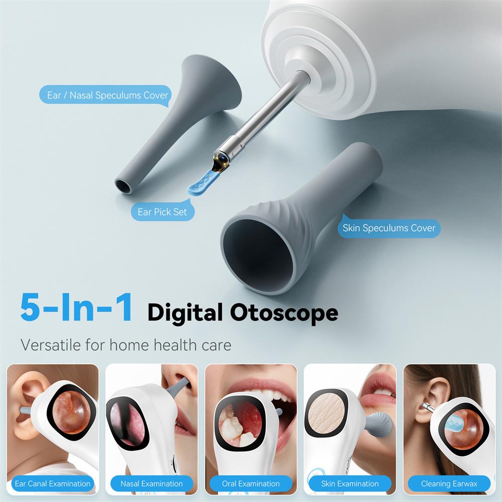 1080P HD Ear Camera 5-in-1 Smart Detector with Screen Ear Scoop Set 6 Replacement Ear Scoops 12 Replacement Check Heads Ear Tool