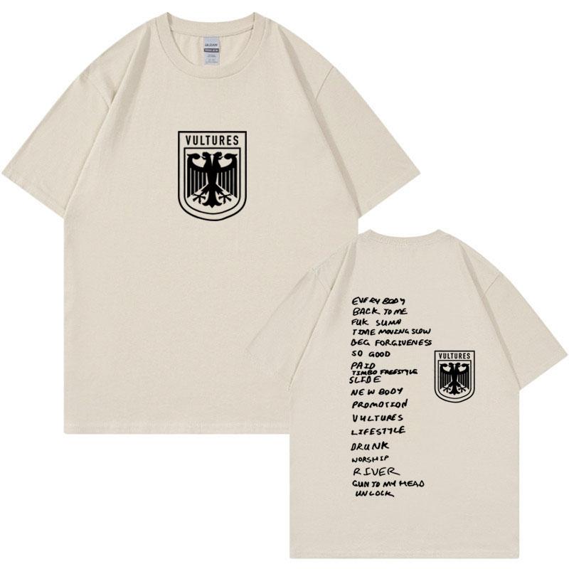 Vultures Канье Уэст Новый Музыкальный Альбом Логотип Футболка Мужская Одежда Хип-Хоп Панк Футболка Унисекс Винтажные Хлопковые Футболки с Коротким Рукавом