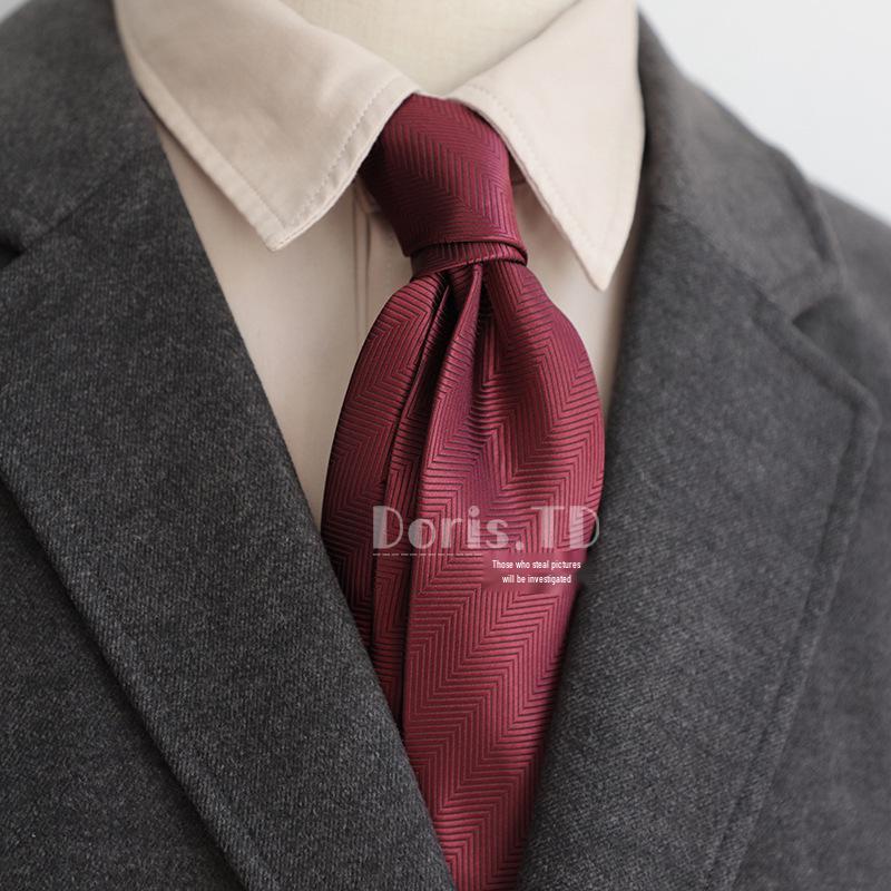 Retro Korean Style 8CM Navy Green Brown Pattern Men's Suit Tie