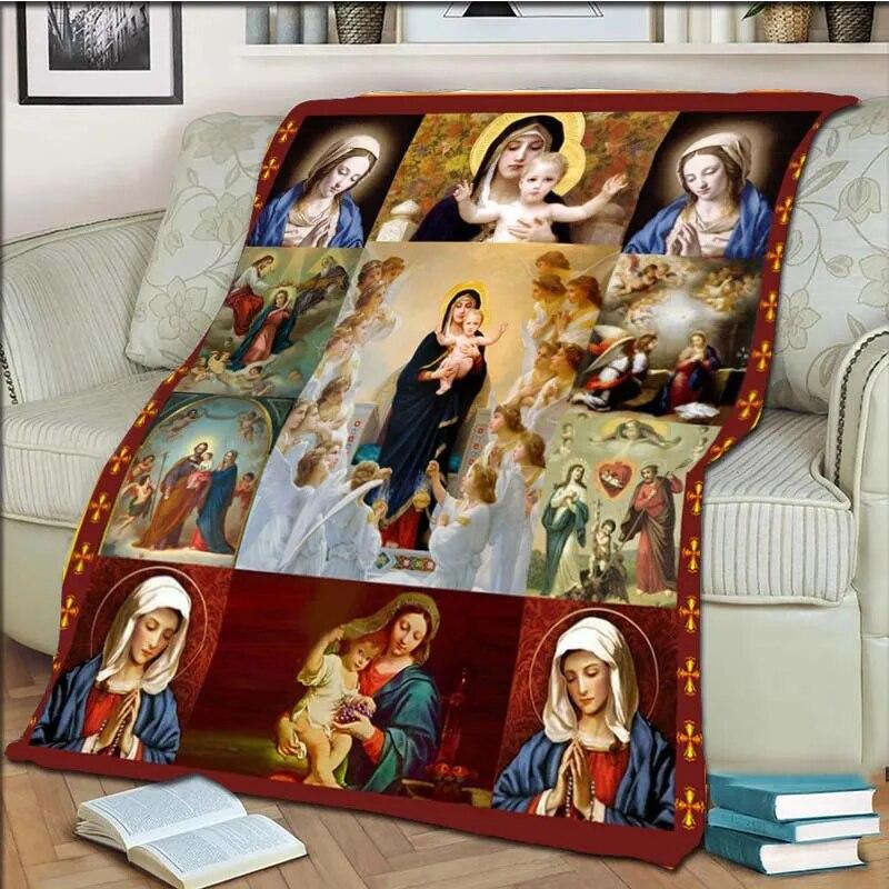 Одеяло с Девой Марией и Иисусом для офиса, дома, пешего туризма, пикника, толстое одеяло, модное покрывало, фланелевое одеяло, пледы