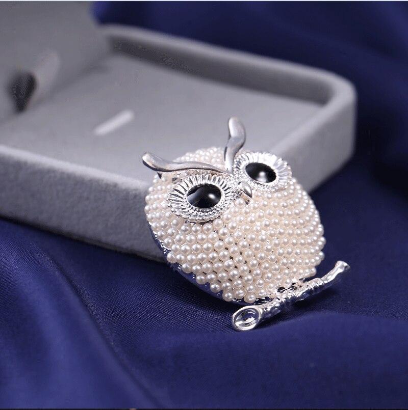 Blucome New Hot Selling Jewelry Owl Cute Cartoon Corsage Alloy Electroplating Pearl Pin