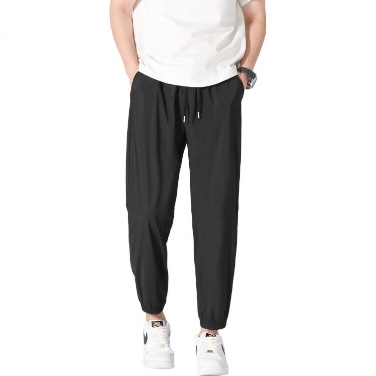 IZEXX Ice Silk Casual Wide-Leg Pants for Men, Summer Lightweight Breathable Sports Versatile Elastic Straight-Leg Trousers LS26 Black 2XL