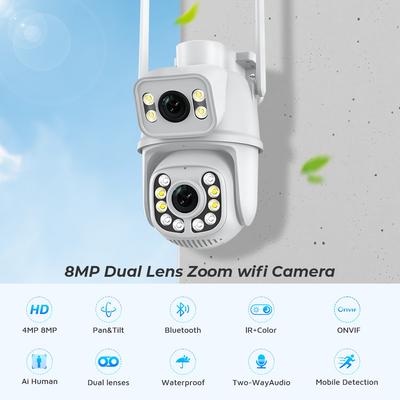 8-мегапиксельная 4K WIFI камера уличная PTZ IP-камера с двумя объективами 30M ночное видение CCTV камера видеонаблюдения аудио автоматическое отслеживание ICSEE