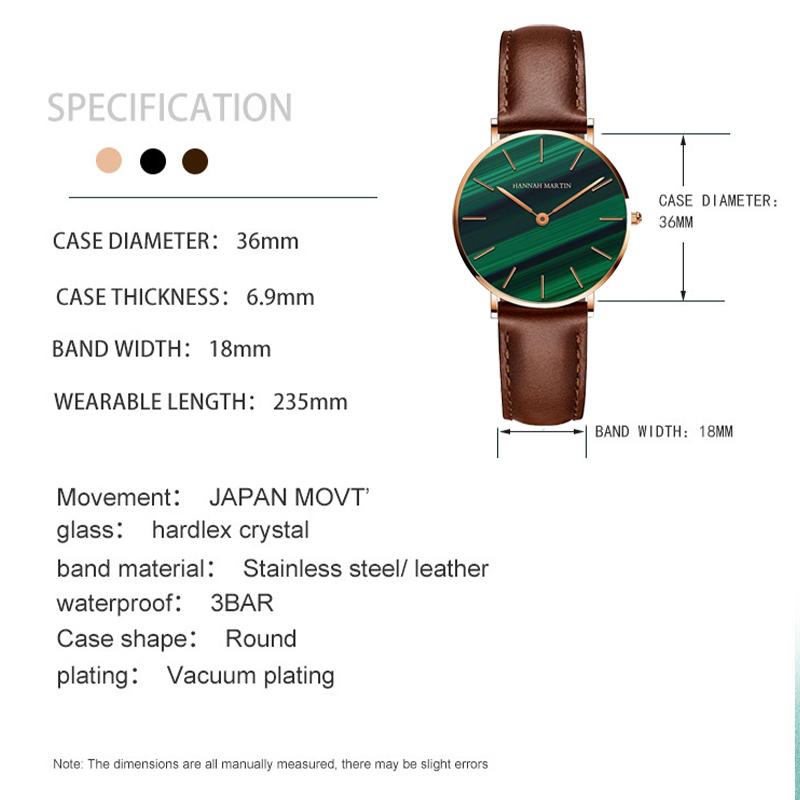 Luxury Quartz Watch Waterproof Women Green Malachite Stone Leather Ladies Top Brand Wrist Watches