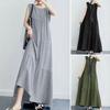 Women Dress Sleeveless A-line Big Hem Solid Color Round Neck Patchwork Pleated Soft Ankle Length