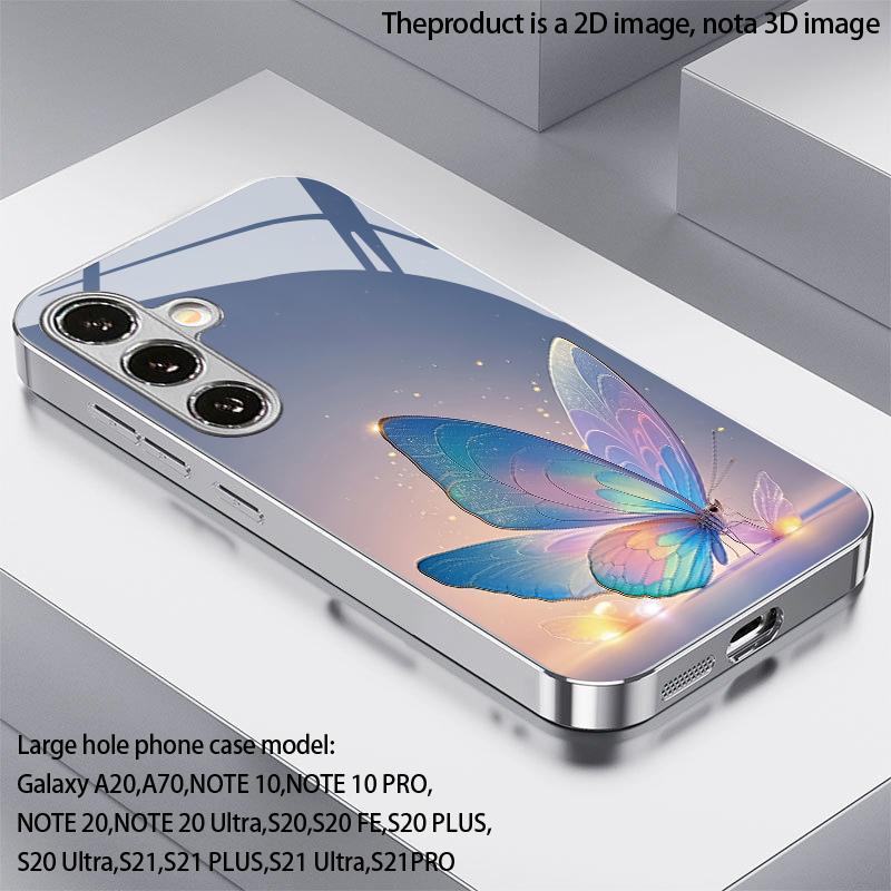 Чехол для телефона 2D с ярким узором «Бабочки» для Samsung S26 S25 S24 S23 S22 S21 S20 A56 A36 A16 Электрооцинкованная стеклянная защитная крышка