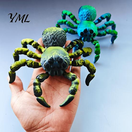 Realistic Bionic Spider Figurine 3D Printed Fidget Toy with Eyes, Large Articulated Unique Gothic Style Decor Flexible Joints, Halloween Desktop