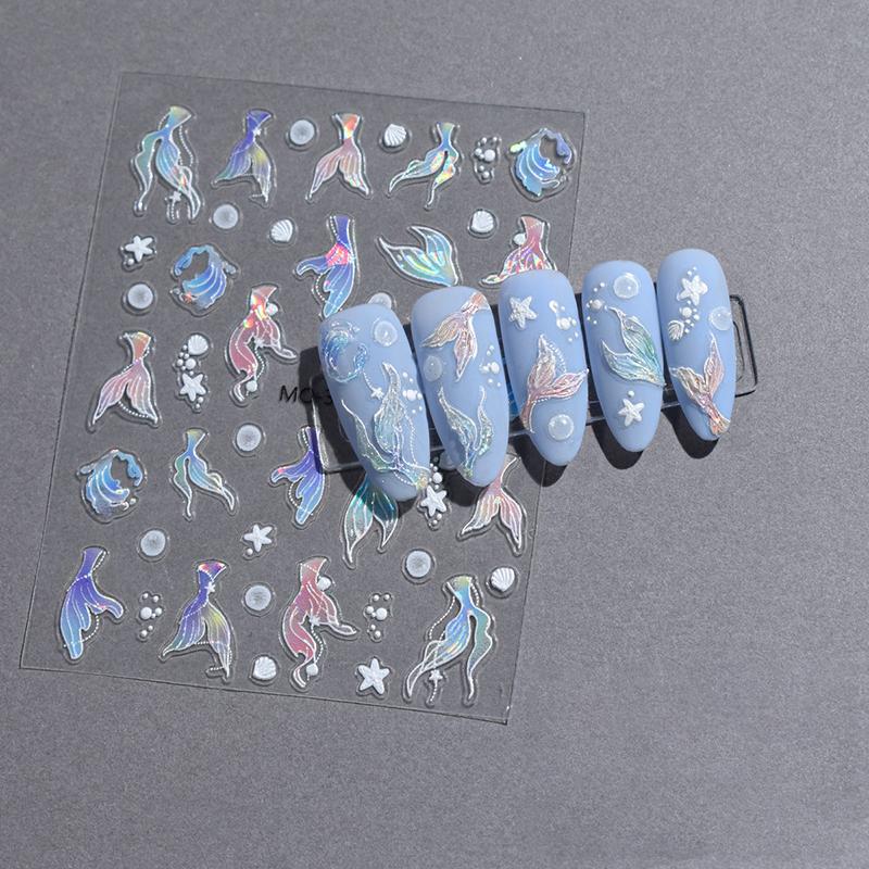 5D голографические наклейки для ногтей в виде хвоста русалки наклейки для ногтей в виде моллюсков и звезд с изображением морских звезд декор для ногтей в виде океанического дизайна маникюрная фольга