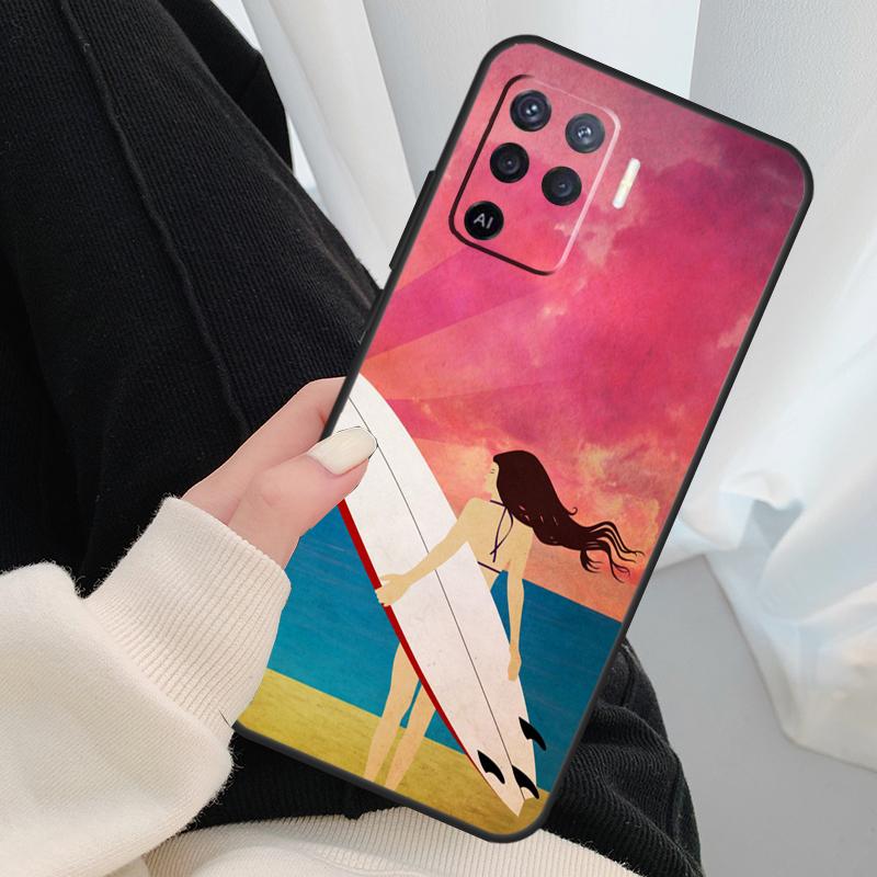 HAWAII BEACH SURF GIRL SURFING ART Case For Oppo A40 A60 A80 A5 Pro A15 A16 A17 A57 A77 A94 A74 A54 A76 A96 A18 A38 A58 A78 A98