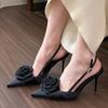 Fashion 2024 New Women's Pointy Rose High Heels Female Spring Satin After Empty Shoal Sandals Female