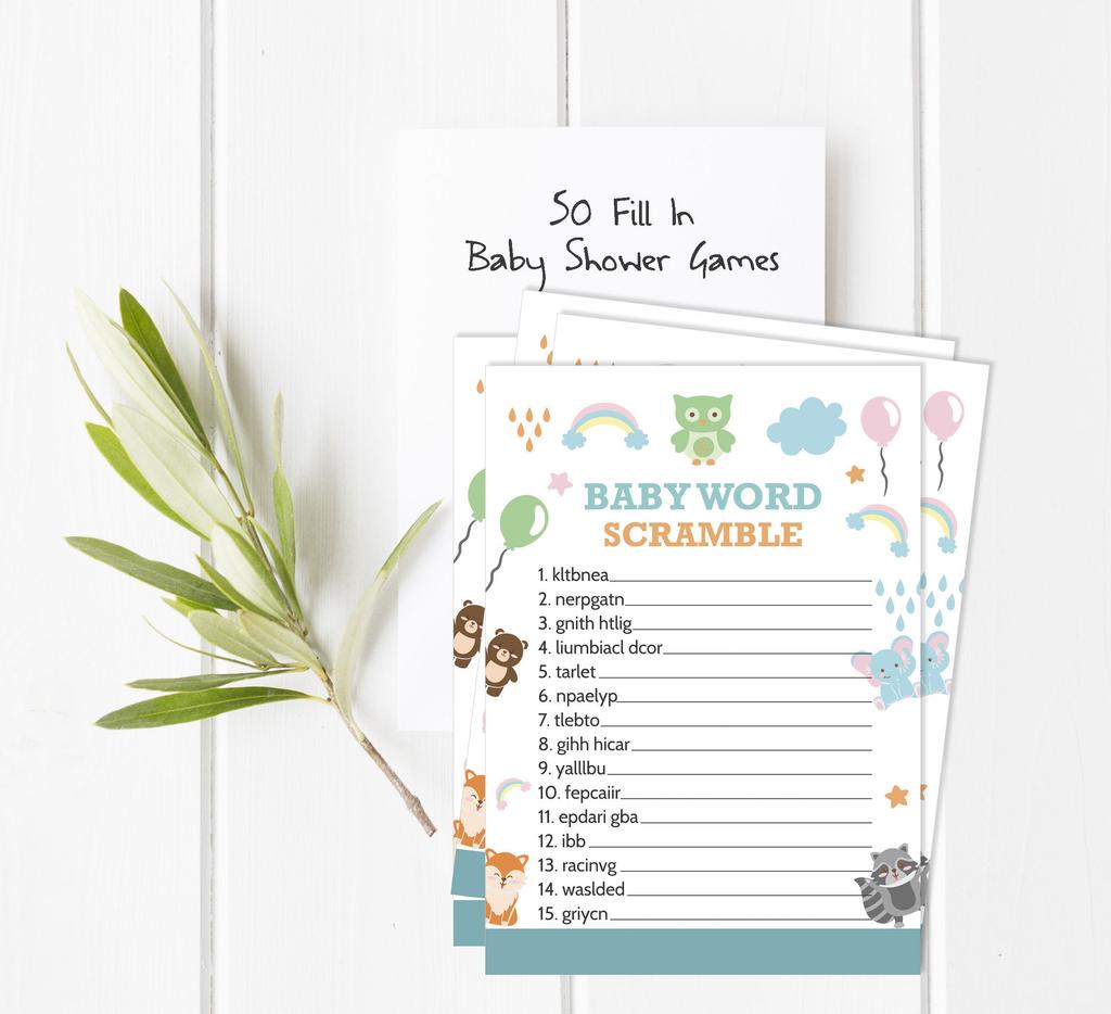 Inkdotpot Jungle Animals Baby Shower Game Set Of 50 BabyA AlphabetA ABCA Game Ita s A Boy Ita s A Girl Party