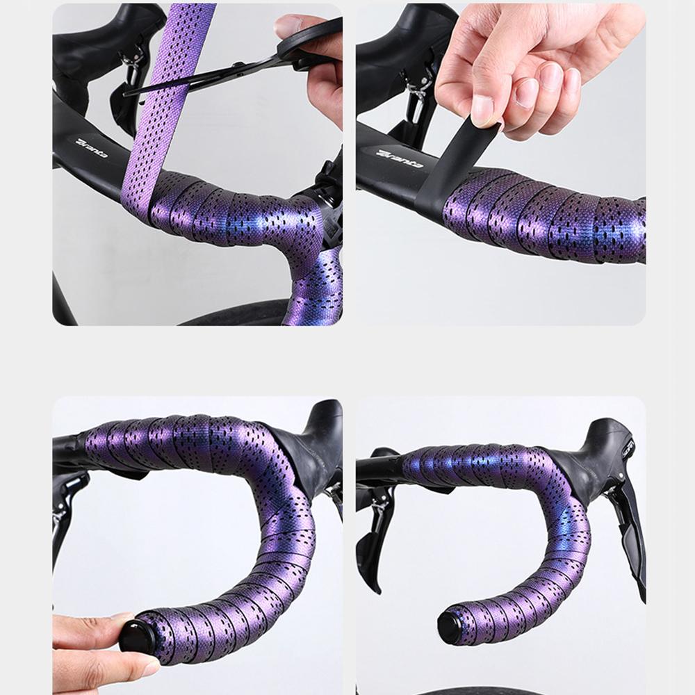 Градиентный фиолетовый ремень на руль шоссейного велосипеда, лента на руль велосипеда, дышащая, противоскользящая, водонепроницаемая, амортизаторная лента из ЭВА, перфорированный ремень на руль