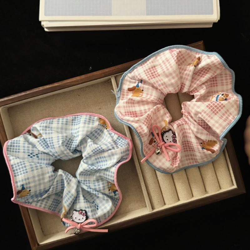 Spring new style cat bow tie plaid scrunchie, sweet and cute girl ponytail scrunchie hair accessory, 2-piece set