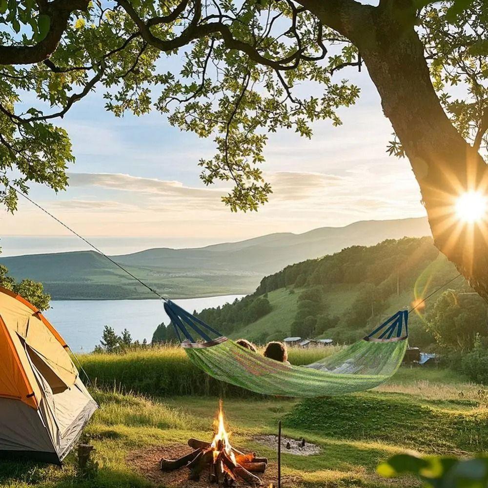 Крутая подвесная кровать из ледяного шелка, портативные уличные качели для кемпинга, простой сетчатый гамак, балкон