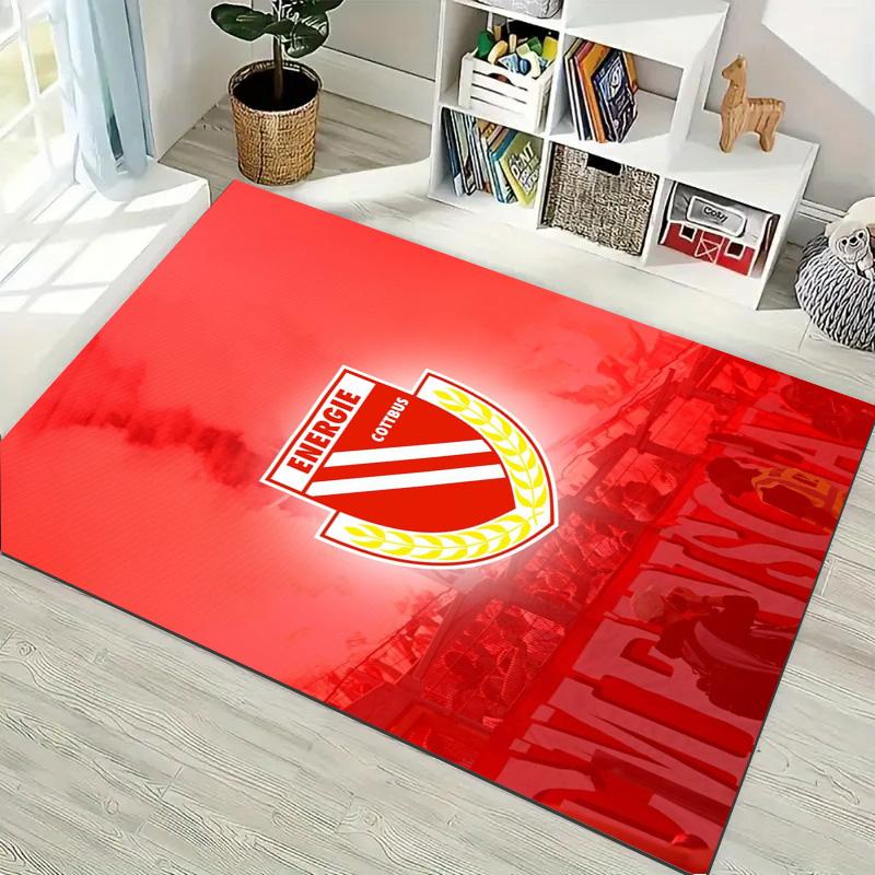 Energie Cottbus Club Crest Red Background Print Area Rug Non‑Slip Rectangular Floor Mat Soccer Fan Gaming Living Bedroom Decor