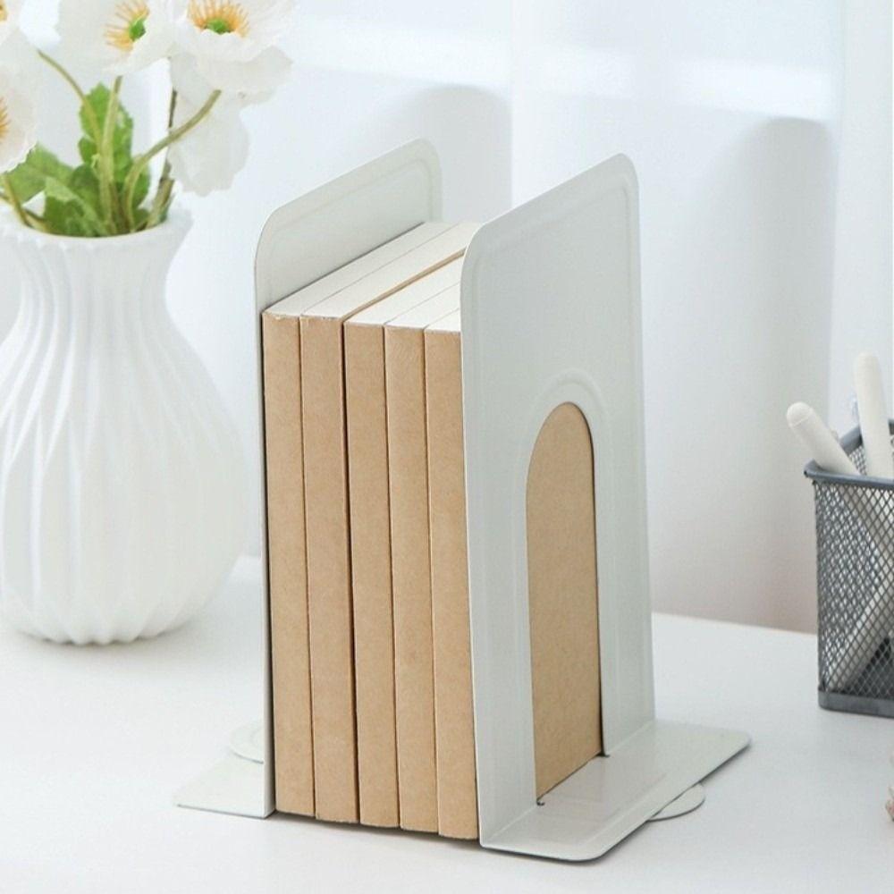 2Pcs T-Shape Metal Bookends Round Top Non-slip Book Holder Portable Book Stopper Students