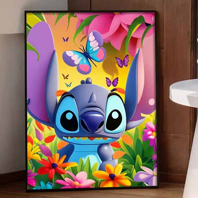 Disney diamond painting 5D round diamond full of diamonds diy handmade stickers, Stitch and butterflies home decoration paintings