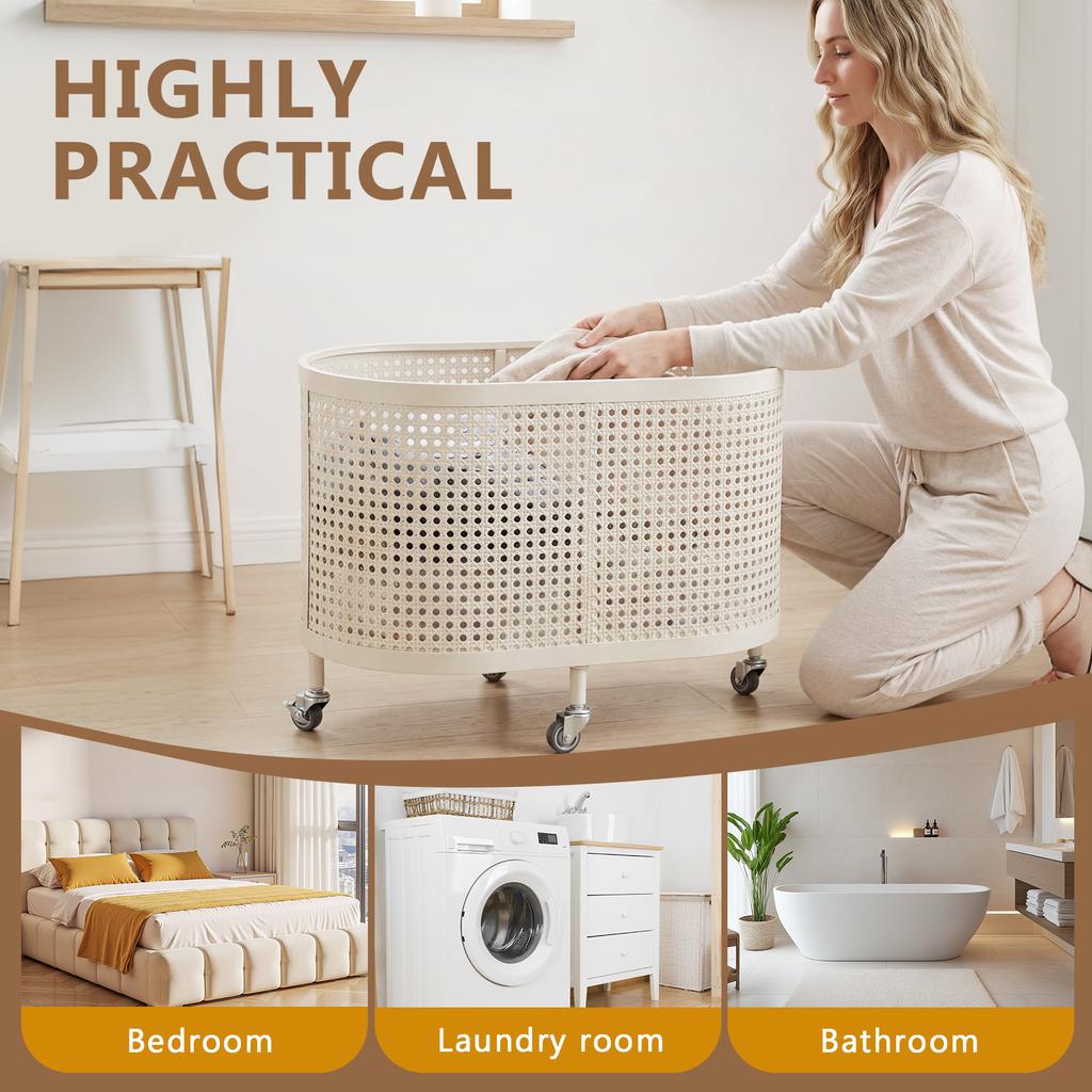 Laundry Hamper with Wheels Rolling Laundry Basket with Metal Frame Dirty Clothes Storage Bin for Bedroom Laundry Room Bathroom