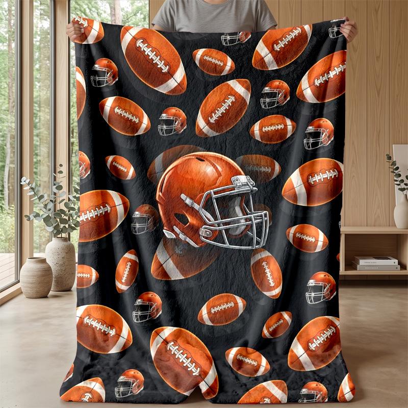 Football and Bows Pattern Theme blanket Lightweight Warm Flannel Blanket Decorative Throw Blanket for Home Decoration