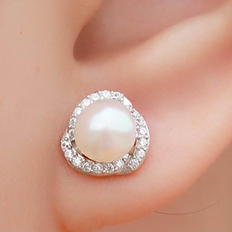 Fashion Ing Earrings with Natural Freshwater Pearl Zircon Gemstone for Women Jewelry Stud Earring Wedding Gift