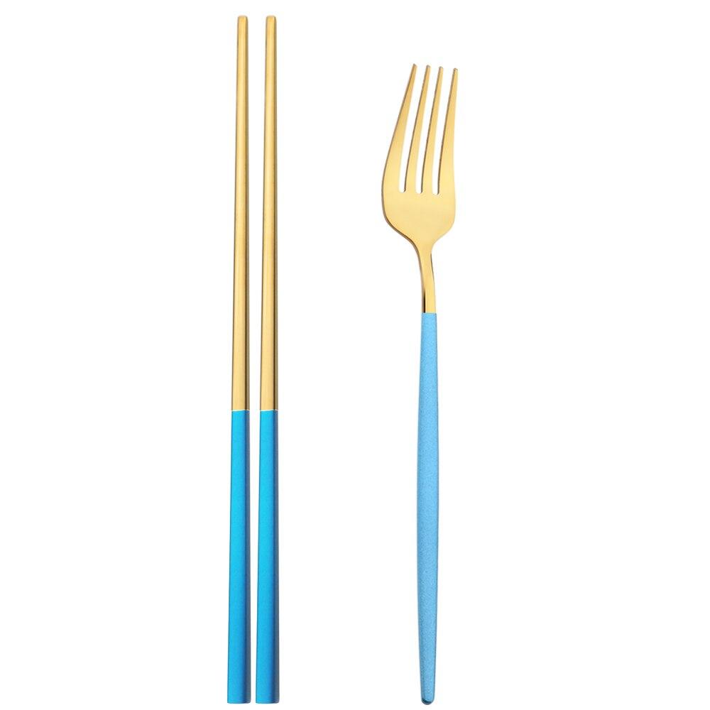 Черный набор столовых приборов из нержавеющей стали, обеденная вилка, палочки для еды, портативный набор столовой посуды, 2 шт., столовое серебро, кухонная посуда в западном стиле, домашняя посуда