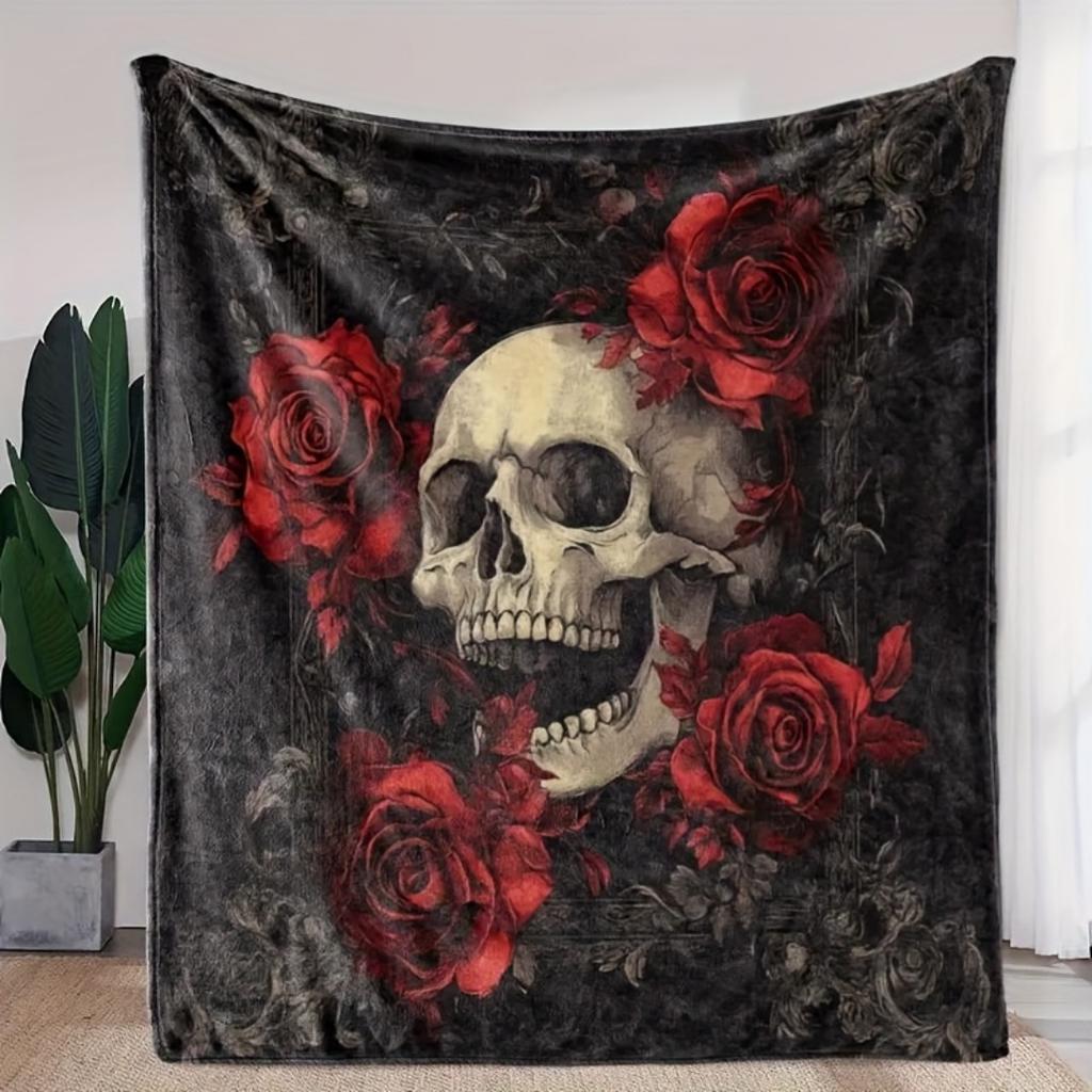 Роза Череп Хэллоуин Одеяло Принт Привидения для Дивана Кресла Приятное к Коже Мягкое Одеяло 2025 Новинка для Дома Украшение на Хэллоуин