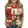 Christmas Day Print Tops For Youth Girls 4-11 Years Round Neck 3/4 Sleeves T-Shirts Trendy Tops Outfit Tees