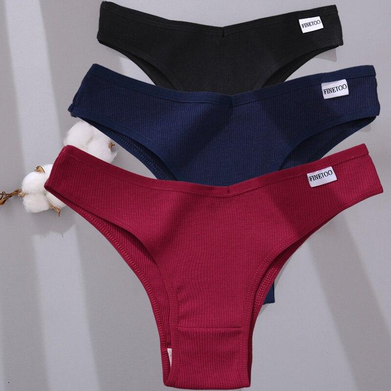 FINETOO 3Pcs Women Cotton Panties Sexy Thongs 6 Colors Underwear For Woman Low-Rise Underpant Bikini Briefs