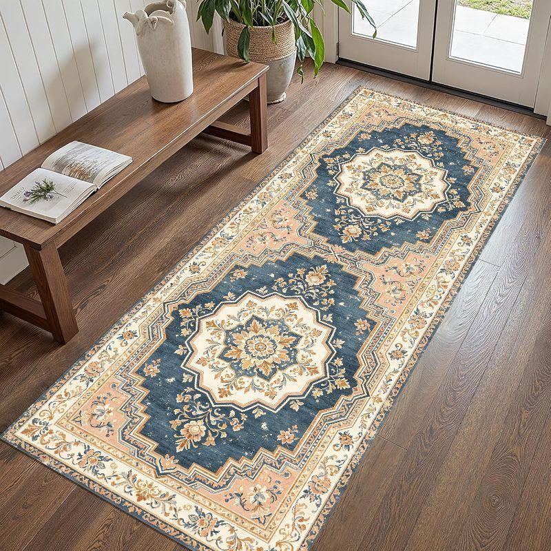 Retro Ethnic Style Runner Rug Anti-Slip and Stain-Resistant Entrance Hall Floor Mat Bedroom Kitchen Rug Home Decoration