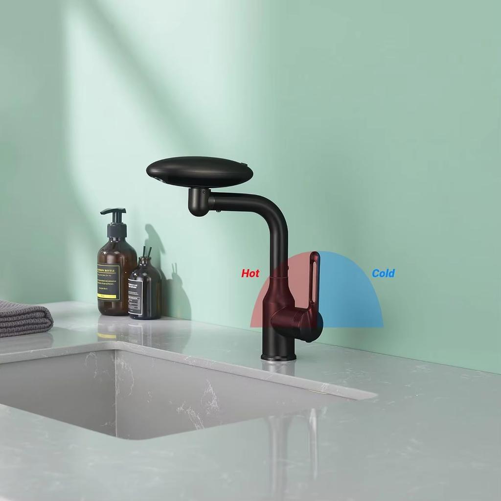For Modern Brushed Brass Single-Hole Multifunctional Bathroom Basin Faucet 4 Water Outlet Modes 360 Rotatable Bar Tap