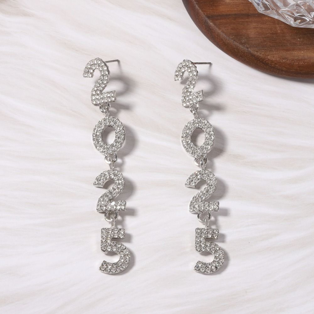 Aesthetic 2025 New Year Stud Earrings Jewelry Crystal Party Earrings  New Year