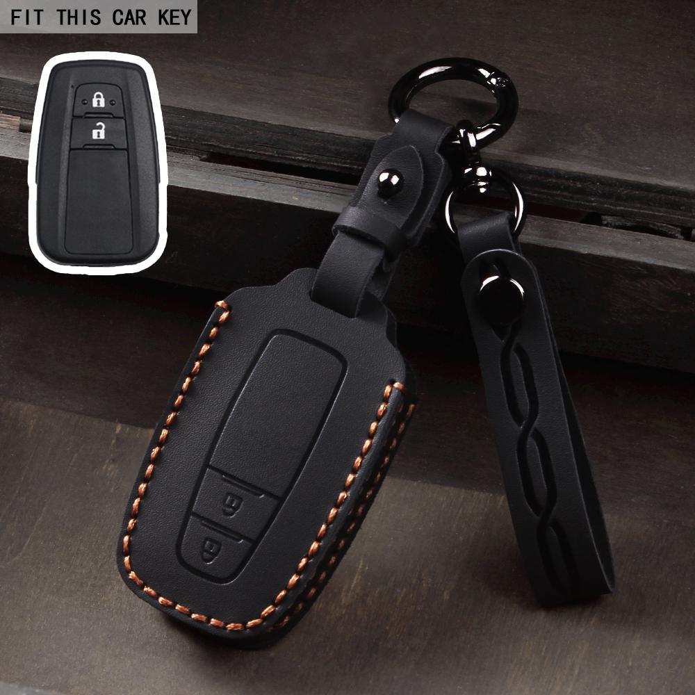 Leather Car Smart 3 Button Key Case Cover Bag Keychain for Toyota Avalon Camry RAV4 Prius CHR C-HR Corolla Land Cruiser Prado