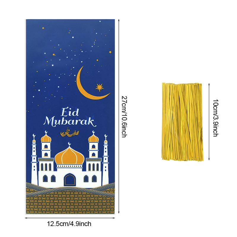 25/50pcs Eid Mubarak Gift Bags Plastic Candy Cookie Bag Ramadan Kareem Decoration 2024 Islamic Muslim Party Supplies Eid Gifts