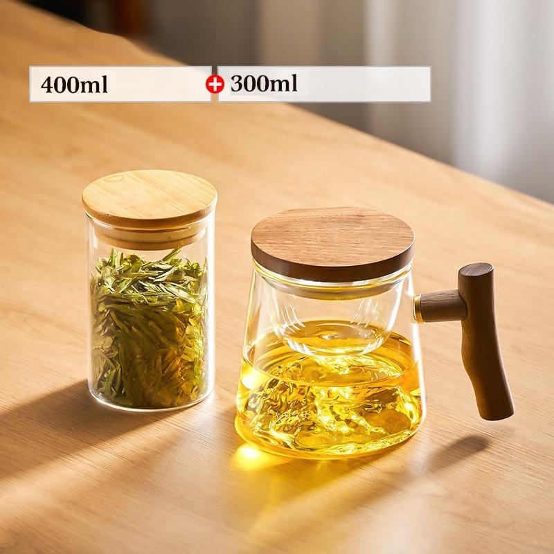 400ml Glass Tea Cup Walnut Anti Scald Handle Thickened Cup Chinese Far Mountain Design High Borosilicate Glass Tea Cup