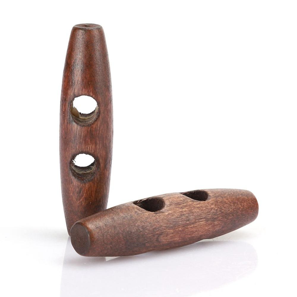 50Pcs 2.0x0.5in 2 Holes Buttons Olive Shape Sewing Buttons Wood Toggle Buttons DIY Clothing