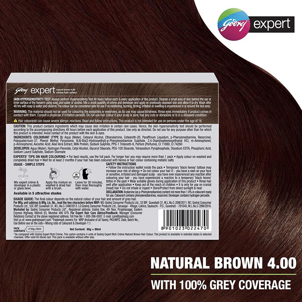 Крем-краска для волос, натуральный коричневый (40 г), Expert Creme Hair Colour Natural Brown,  Godrej