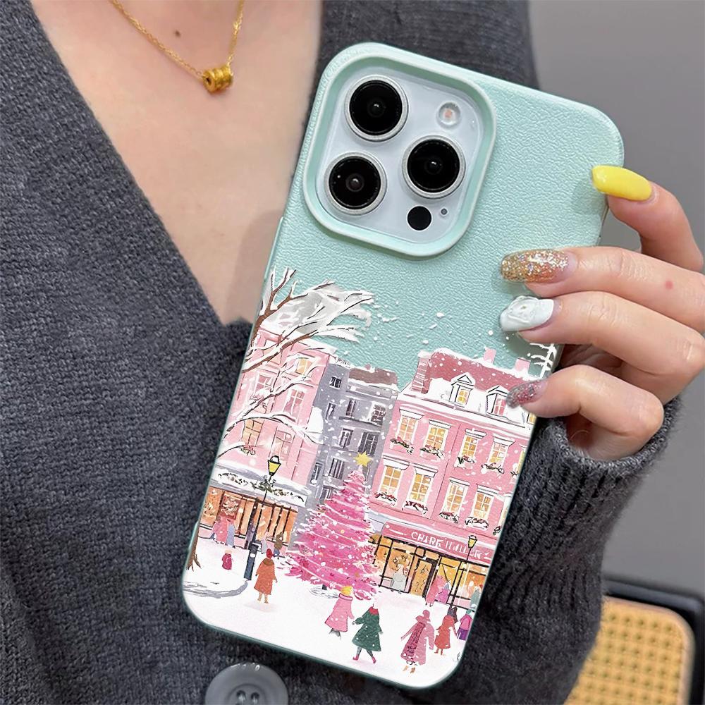 Розовый Рождественский Елка Новогоднее Издание Чехол для Телефона Для iPhone 17 17Air 16 15 14 Plus 13 12 11 Pro Max Силиконовый Мягкий TPU Чехол