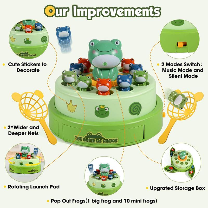 Children'S Fun Catapult Turntable Cartoon Net Fishing Bouncing Little Frog Concentration Interactive Training Puzzle Desktop Toy