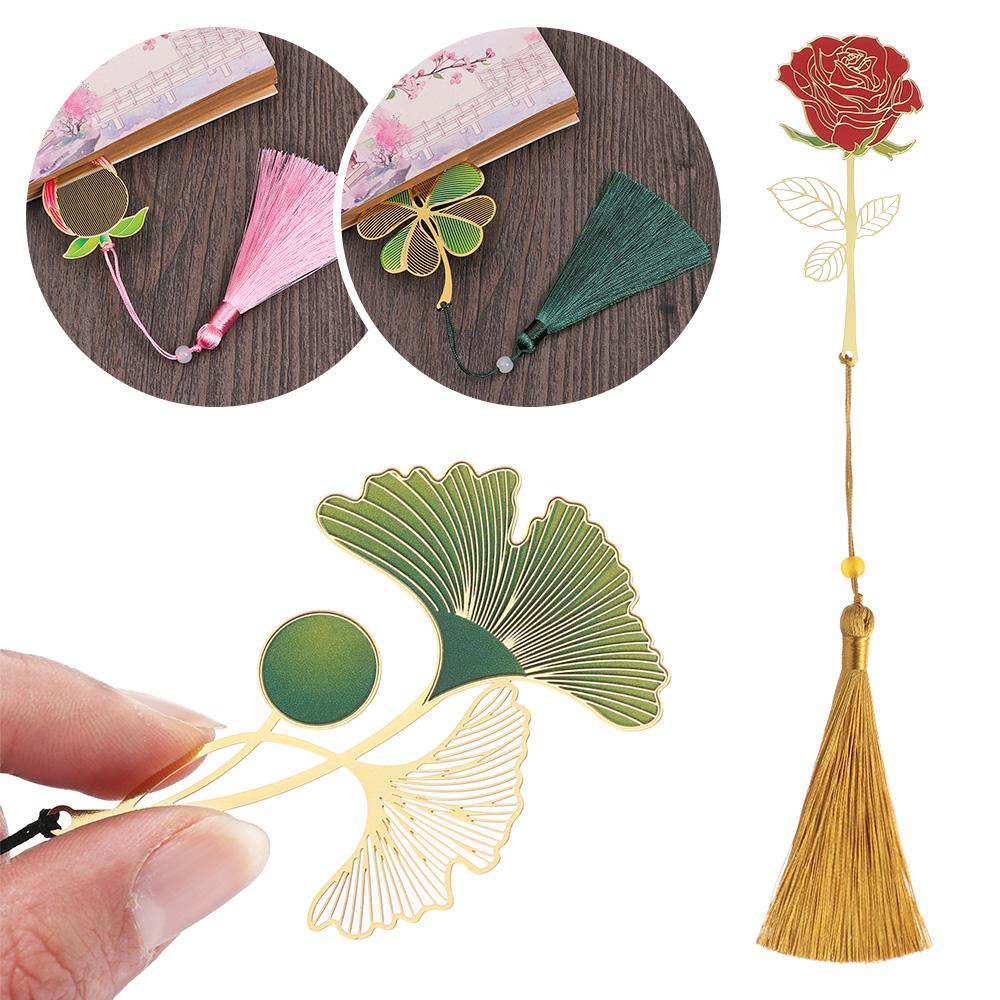 School Office Supplies Tassel Metal Pendant Hollow Painted Pagination Mark Book Clip Brass Bookmark
