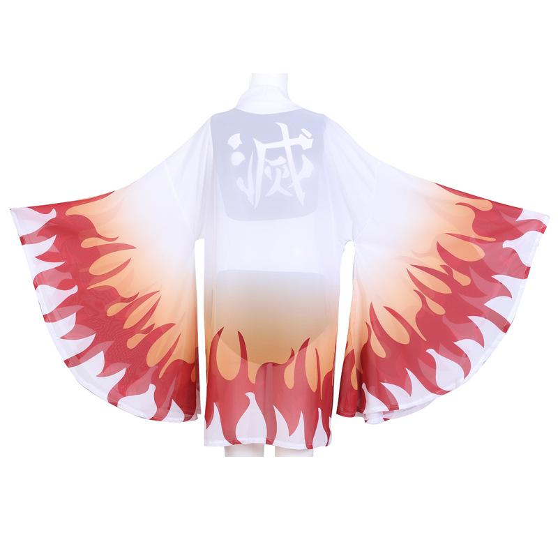 Demon Slayer Косплей Kimetsu No Yaiba Kamado Tanjirou Косплей Двухсекционный купальник с V-образным вырезом Купальник с прозрачным кимоно Кардиган