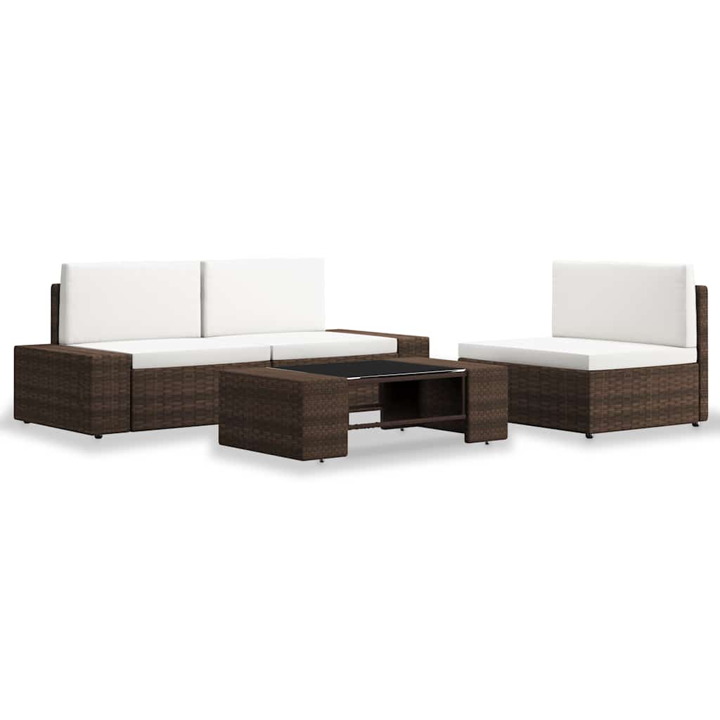 4 Piece Garden Lounge Set Poly Rattan Brown